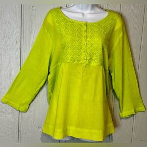 Studio Works 100% Cotton Neon Yellow Blouse - FINAL PRICE
